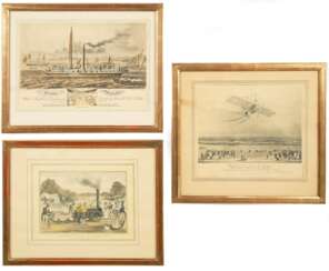 Drei Graphiken mit berühmten Erfindungen des 19. Jahrhunderts