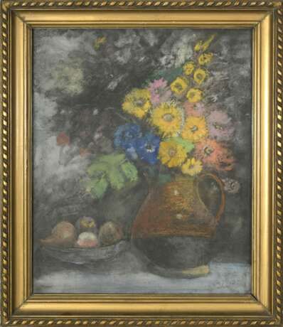 Nature morte aux fleurs Pastel and black stone Early 20th century - Foto 1