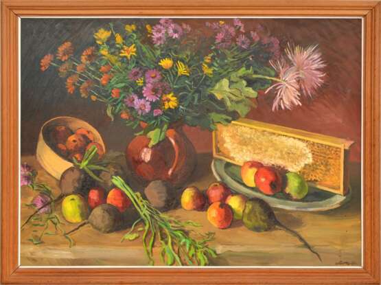 Nature morte aux fruits et fleurs Mid-20th century - Foto 1