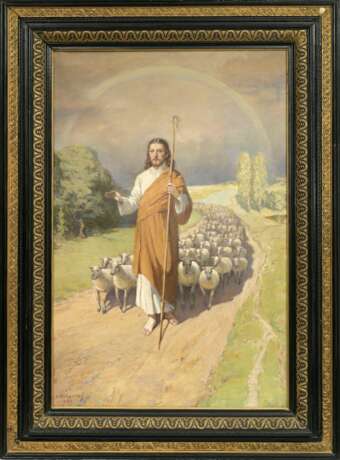Jesus Christ and sheepReligious motif Early 20th century - photo 1