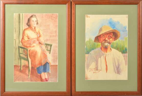 Peinture Portraits de parents par Jans Roberts Tilbergs watercolor Early 20th century - Foto 1