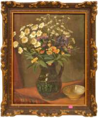 Still life with meadow flowers and plate