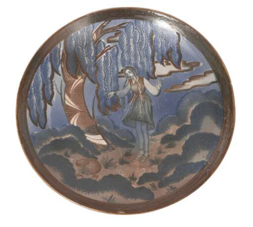 Decorative ceramic plate Girl Ceramic Early 20th century - photo 1