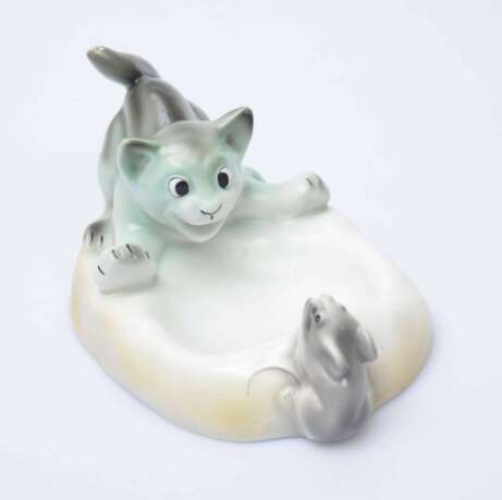 Porcelain ashtray Cat and mouse Porcelain Early 20th century - photo 4