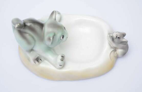 Cendrier en porcelaine Chat et souris Porzellan Early 20th century - Foto 5