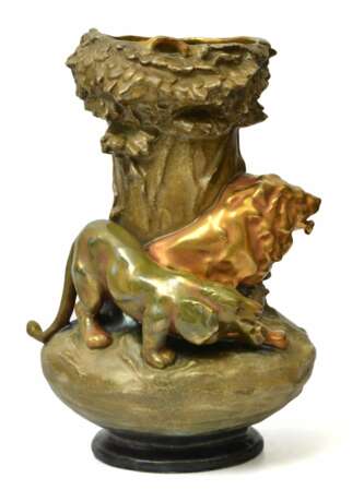 Austrian Art Nouveau vase with lions Ceramic At the turn of 19th -20th century - photo 1