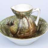 Cruche d&amp;39;eau peinte avec un bol Porcelaine Early 20th century - photo 1