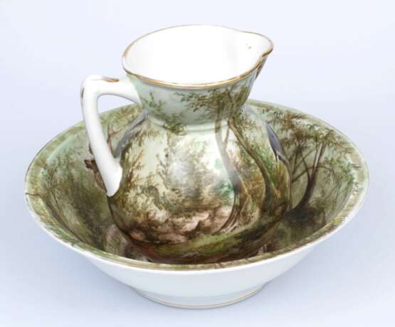 Painted water jug with a bowl Porcelain Early 20th century - photo 3