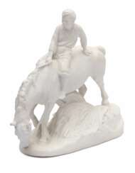 Figurine en biscuit Gar&ccedil;on sur un cheval 