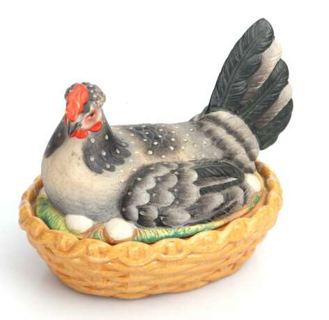 Porcelain egg dish Chicken Porcelain At the turn of 19th -20th century - photo 1
