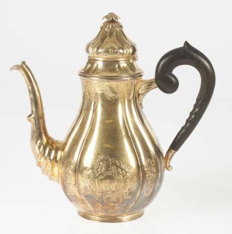 Gold-plated silver set - Coffee pot tea pot water pitcher bowl of cream sugar-basin Silver Mid-20th century - photo 6