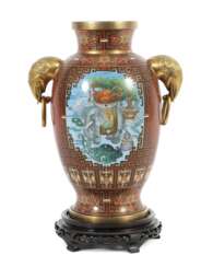 Cloisonné-Vase China, 2. Hälfte 20. Jh., Messing mit Stegema…