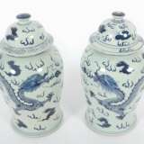 Paar Deckelvasen China, Pozellan/Blau-Weiß-Dekor, gebauchte,… - Foto 2