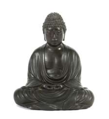 Buddha Daibutsu Japan, 20. Jh., Bronze geschwärzt, Bodenstem…