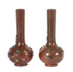 Paar Vasen Japan, Meiji-Periode, Kupfer bronziert, bauchiger…