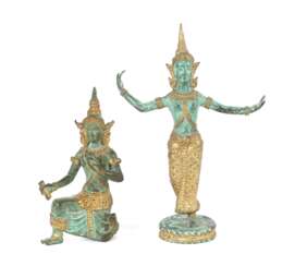 2 kleine Tempelfiguren Thailand, Mitte 20. Jh., Bronze, part…