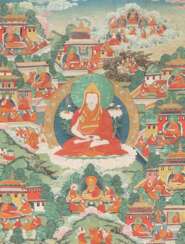 Thangka mit Tsong Khapa Tibet, 18./19. Jh., zenrale Darstell…