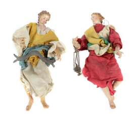 Neapolitanische Krippenfiguren 2 Engelsfiguren, 19. Jh., fei…