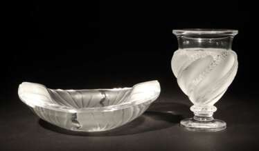 Lalique-Ziervase und -Schale Kristallglasvase ''Ermenoville'…