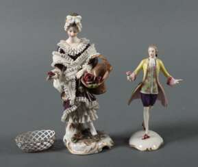 Miniaturkörbchen und 2 Porzellanfiguren 1x Meissen, 1850-192…