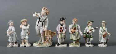 7 Ludwigsburger-Kinderfiguren nach 1948, Porzellan, glasiert…
