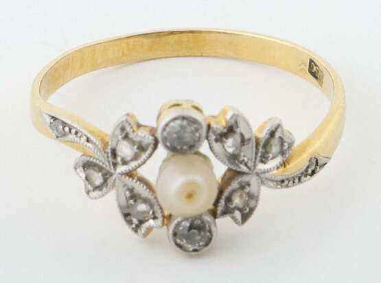 Zierlicher Ring mit Diamanten & Perle um 1900, Gelbgold 750/… - фото 2