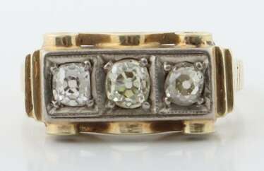 Ring mit Diamanten um 1920, Weiß- und Gelbgold 585, ca. 6,35…