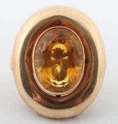 Ring mit Citrin 1960er Jahre, Gelbgold 585, ca. 16,47 g, Han…