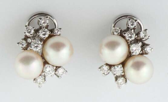 Paar Ohrclips mit Perlen & Diamanten Juwelier Leicht, 1970er… - фото 1