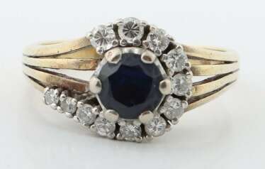 Ring mit Saphir, Diamanten & Brillanten 1970er Jahre, Weiß-…