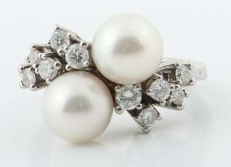 Ring mit Perlen & Diamanten Juwelier Leicht, 1970er Jahre, W…