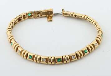 Smaragd-Brillant-Armband Gelbgold 750, Gliederarmband altern…