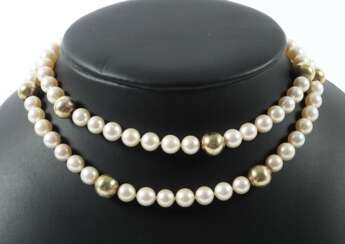 Opera Perlenkette Gelbgold 585, Endloskette aus Akoyazuchtpe…