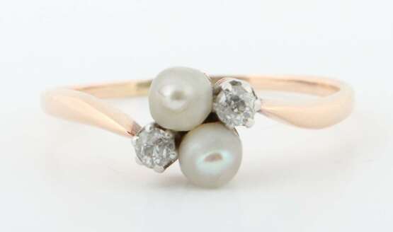 Zierlicher Croisé-Ring mit Perlen und Diamanten Roségold 585… - Foto 1