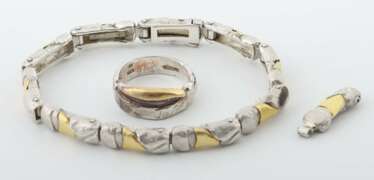 Armband & Ring modern, Sterlingsilber/Gold 750, ca. 29,03 g,…