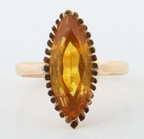 Ring mit Citrinnavette modern, Gelbgold 750, ca. 6,26 g, bes… - Foto 1