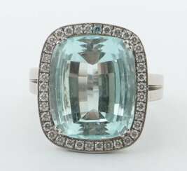 Ring mit Aquamarin & Diamanten modern, Weißgold 750, ca. 25,…