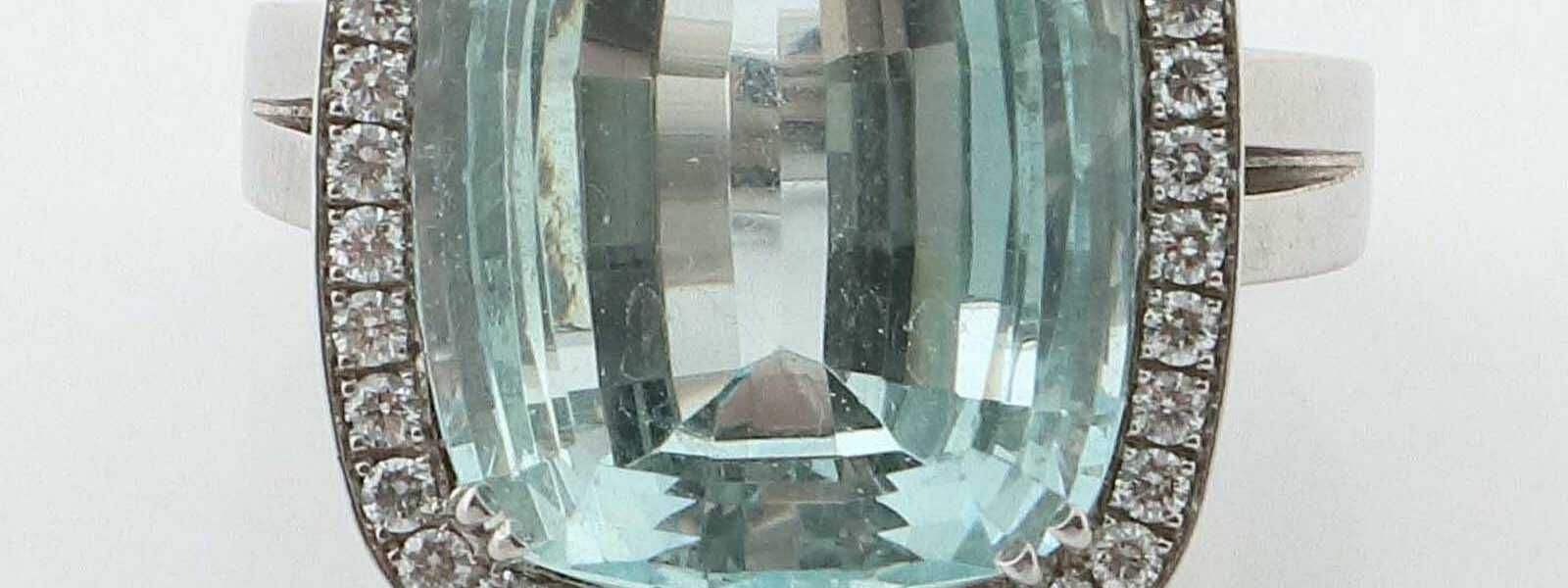Ring mit Aquamarin & Diamanten modern, Weißgold 750, ca. 25,…