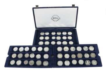 Sammlung von 54 ECU-Münzen 1990er Jahre, hoher Silberanteil,…