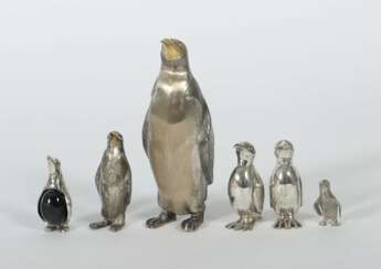 Sammlung Miniatur-Pinguine tls. Mexiko, 20. Jh., Silber/vers…