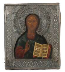 Ikone ''Christus Pantokrator'' mit Silberoklad Russland, 19.…