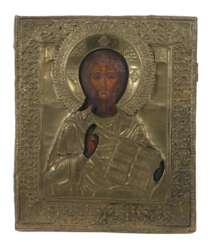 Ikone ''Christus Pantokrator'' mit Messingoklad Russland, 19…