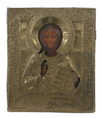 Ikone ''Christus Pantokrator'' mit Messingoklad Russland, 19… - фото 1