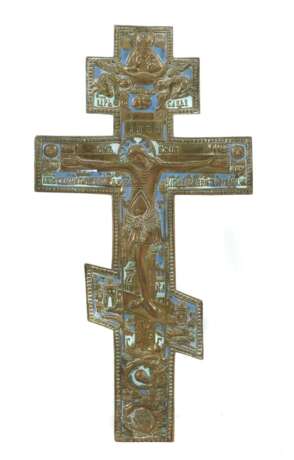 Segenskreuz Russland, 19. Jh., Bronze reliefiert, part. emal… - фото 1