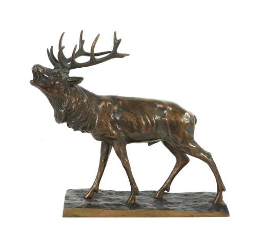 Röhrender Hirsch 1. Hälfte 20. Jh., Bronze, patiniert, vollp… - Foto 1