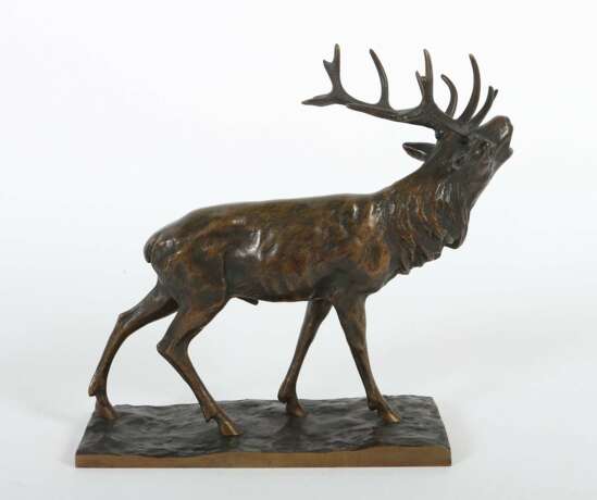 Röhrender Hirsch 1. Hälfte 20. Jh., Bronze, patiniert, vollp… - Foto 2