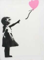Banksy 1974. ''The Ballon Girl'', verso auf Keilrahmen hands…