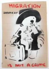 Banksy 1974. ''Migration is not a crime'', verso handschrift…