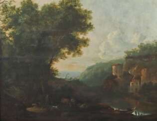 Maler des 17. Jh. ''Ideallandschaft mit Burg'', im Vordergru…