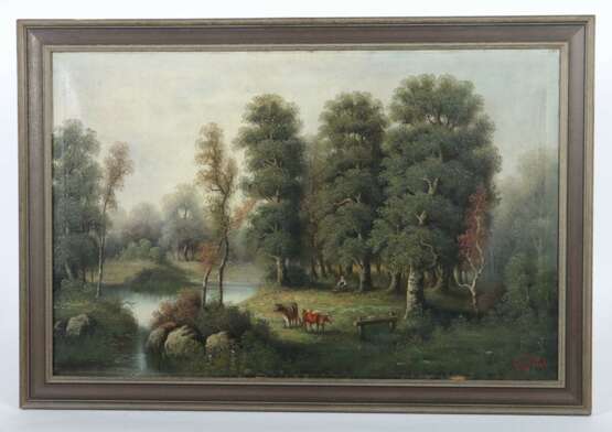Maler des 19. Jh. ''Hirtin mit Kühen am Flusslauf'', Darstel… - фото 2